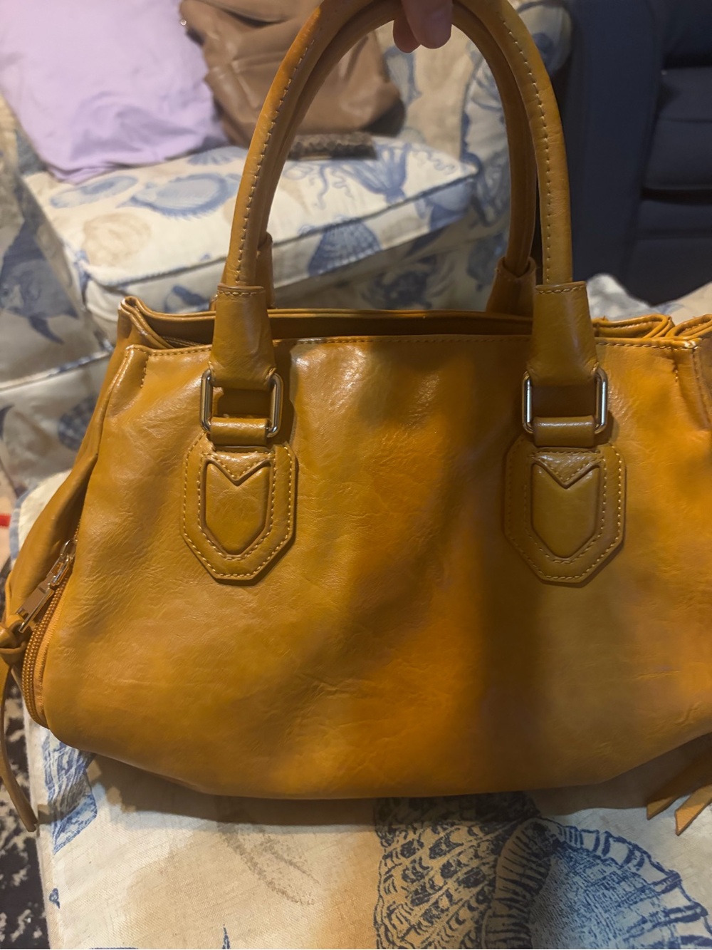 URBAN EXPRESSIONS Women's Tan Leather Satchel Handbag